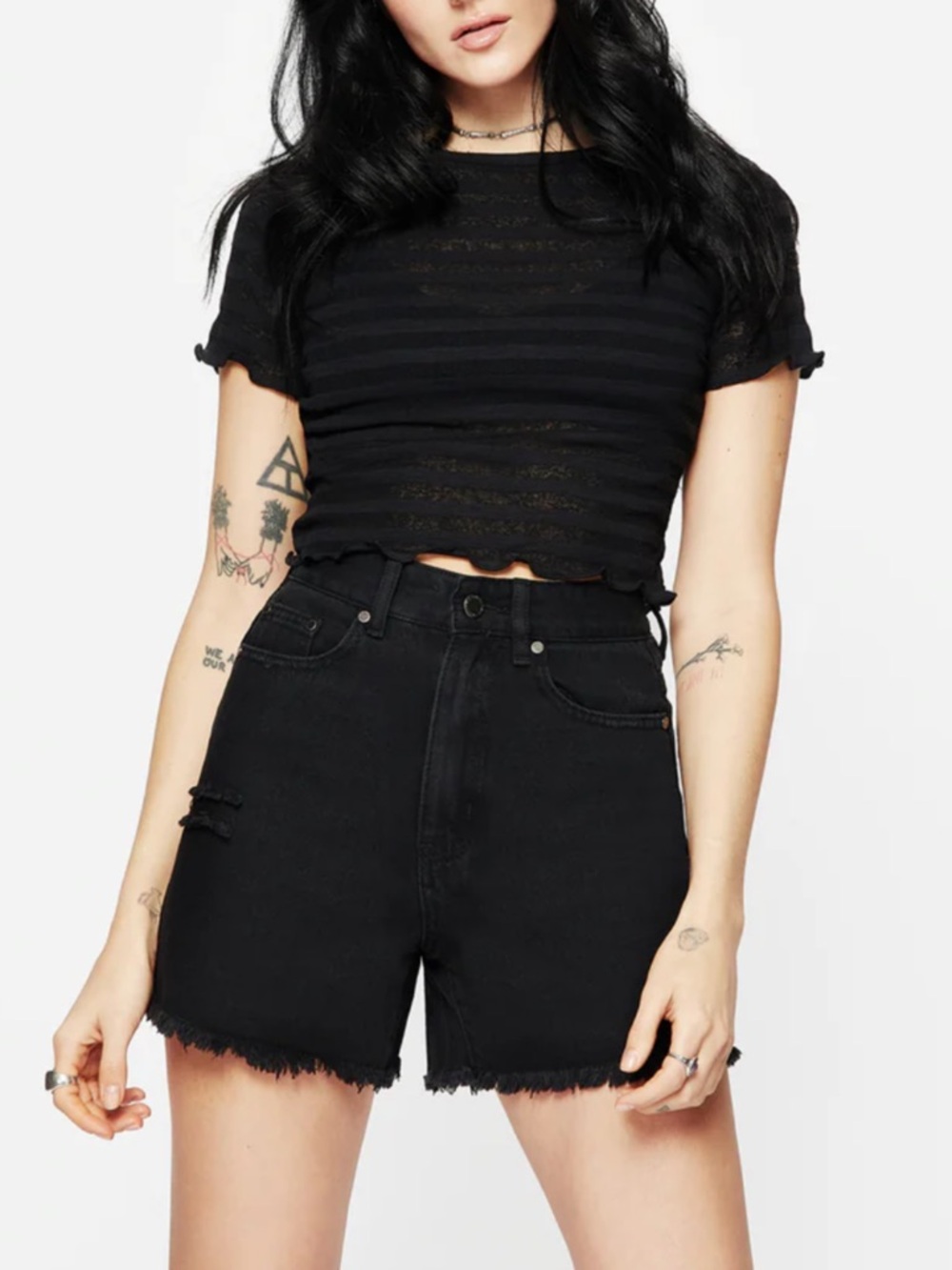 DISTURBIA - Planchette Embroidered Distressed Denim Shorts - Picture 2 of 4